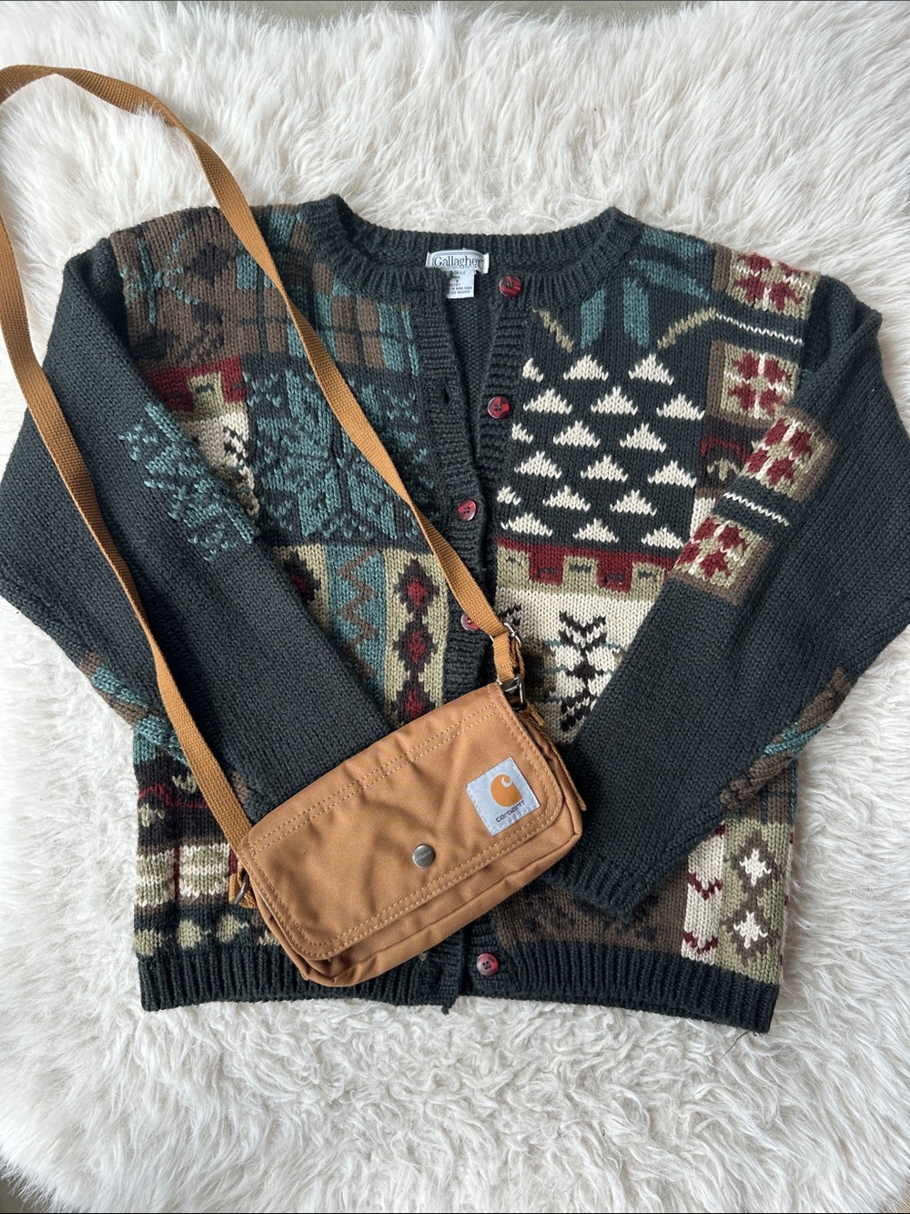 Patterned Knit Sweater with Multi-Color Geometric Design